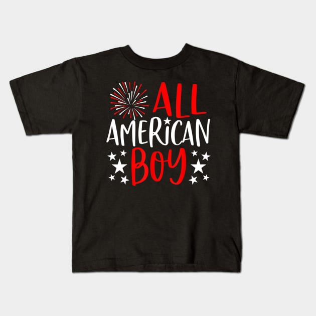 4th of July Family Matching Shirts All American Boy Kids T-Shirt by Haley Tokey